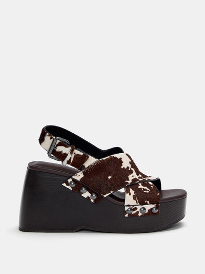 Pull&Bear Animal print leather wedge sandals at Collagerie