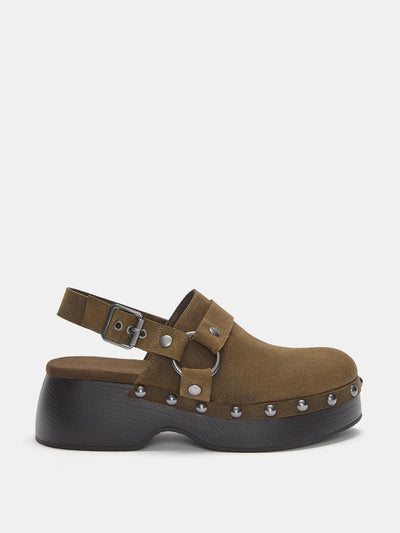 Pull&Bear Buckled leather clogs at Collagerie