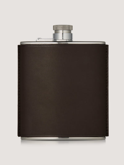 Purdey Grainy leather hip flask in dark brown at Collagerie