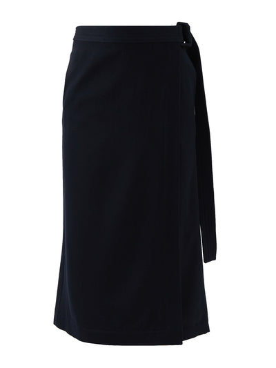 Raey Navy belted wool wrap skirt at Collagerie