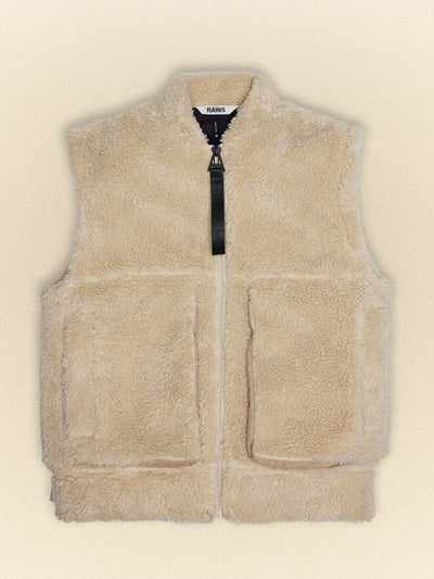 Rains Kofu fleece bomber vest in Sand at Collagerie