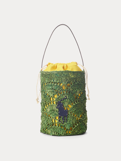 Polo Ralph Lauren Big pony raffia small bucket bag at Collagerie