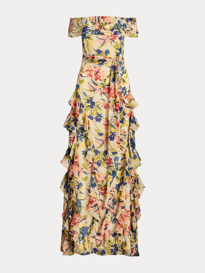 Ralph Lauren Floral georgette off-the-shoulder gown at Collagerie