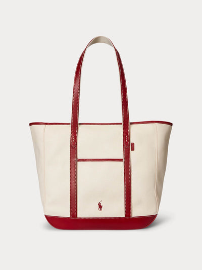 Polo Ralph Lauren Leather-trim canvas medium shopper tote at Collagerie