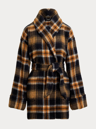 Polo Ralph Lauren Plaid wool-blend shawl-collar wrap coat at Collagerie