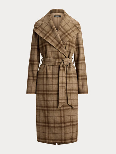 Polo Ralph Lauren Plaid wool-blend twill wrap coat at Collagerie