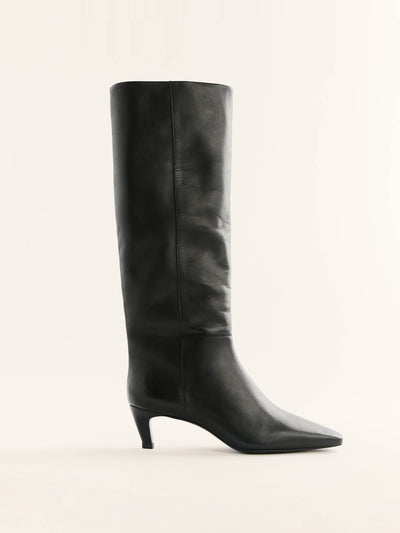 Reformation Black leather Remy knee boots at Collagerie