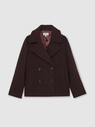Reiss Addie wool-blend double-breasted short coat in burgundy at Collagerie
