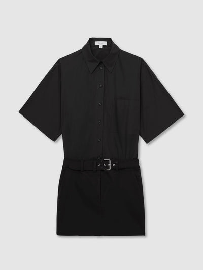 Reiss Alice cotton woven belted shirt dress in black at Collagerie