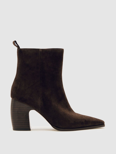 Reiss Amy suede block-heel ankle boots in chocolate at Collagerie