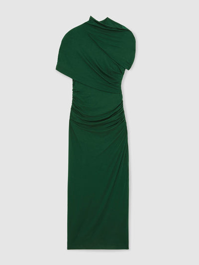 Reiss Azure stretch lyocell ruched midi dress in green at Collagerie