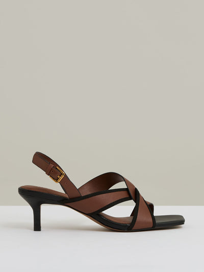 Reiss Candice leather link-strap low-heel sandals in tan at Collagerie