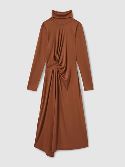 Reiss Casey draped jersey midi dress in camel at Collagerie
