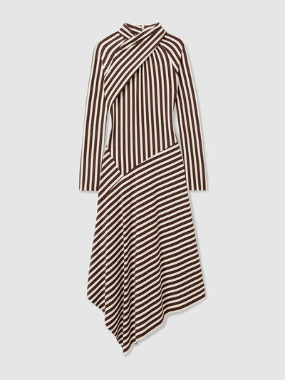 Reiss Cat striped jersey asymmetric midi dress at Collagerie