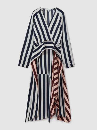 Reiss Nola colourblock stripe asymmetric midi dress at Collagerie