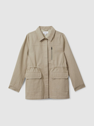 Reiss Brooklyn cotton canvas drawstring waist overshirt at Collagerie