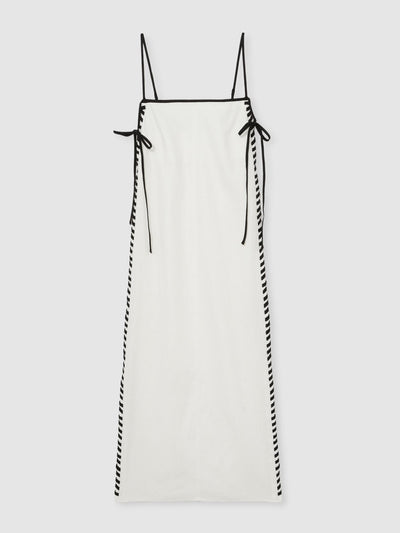 Reiss Dakota linen whipstitch tie-strap midi dress in ivory at Collagerie