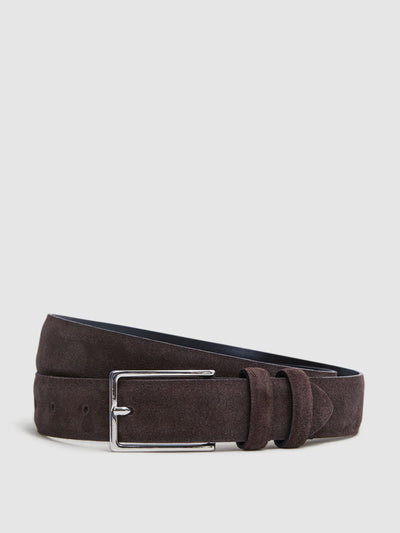 Reiss Dante suede belt in chocolate brown at Collagerie