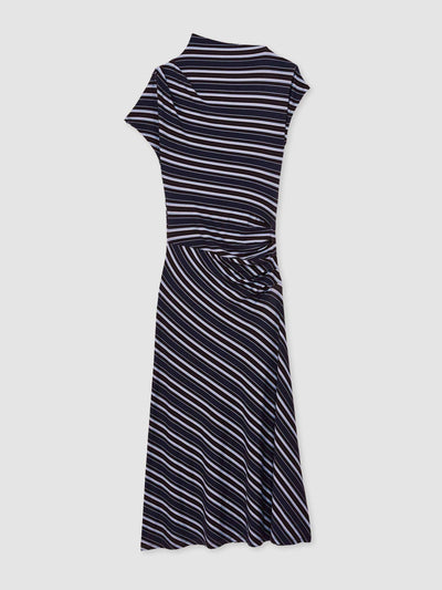Reiss Dillon stripe-print draped midi dress in blue at Collagerie