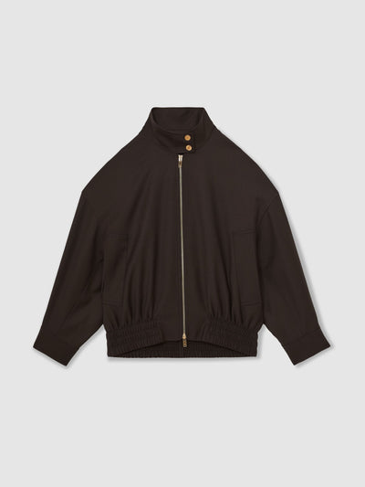 Reiss Elodie wool bomber jacket in chocolate brown at Collagerie