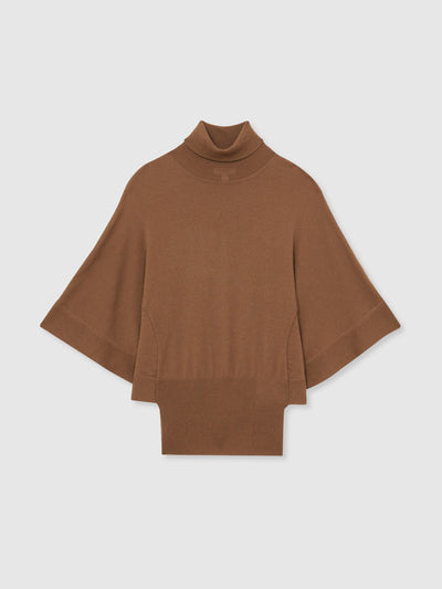 Reiss Hadley merino wool batwing roll-neck jumper in tan at Collagerie