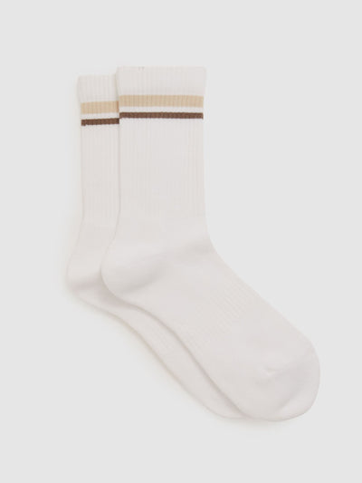 Reiss Helena cotton-blend striped crew socks in white at Collagerie