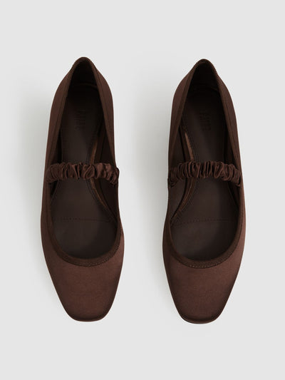 Paige Jolie satin ballerina shoes in Chocolate at Collagerie