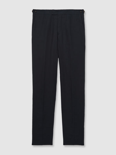 Reiss Kin slim fit linen adjuster trousers in navy at Collagerie