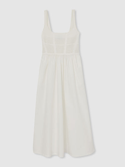 Reiss Kori perforated-knit cotton-skirt midi dress in ivory at Collagerie