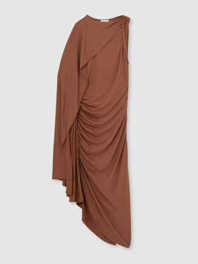 Reiss Kyra cape sleeve jersey dress in brown at Collagerie