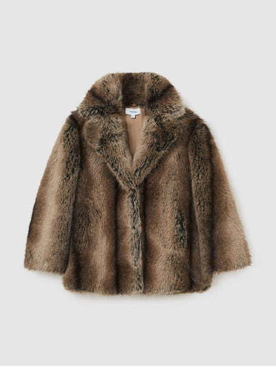 Reiss Laila faux-fur coat in brown at Collagerie