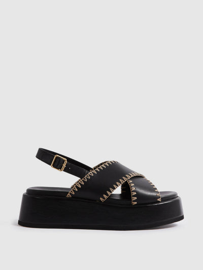 Reiss Melissa leather raffia stitch platform sandals at Collagerie