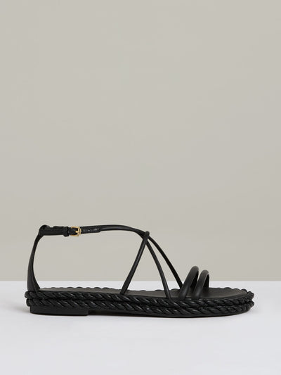 Reiss Libby leather braided flat sandals in black at Collagerie