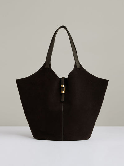 Reiss Lyra leather and suede tote bag in chocolate at Collagerie