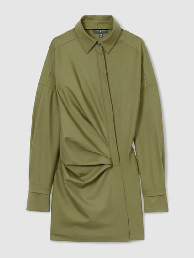 Reiss Mila atelier draped shirt dress with wool in khaki at Collagerie