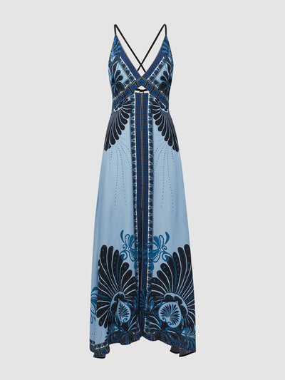 Reiss Blue printed V-neck maxi dress at Collagerie