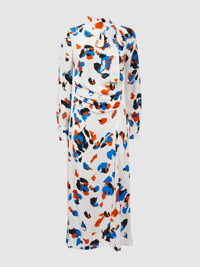 Reiss Printed tie-neck midi dress at Collagerie