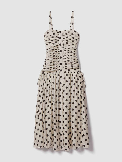 Reiss Rue viscose linen polka dot ruched maxi dress at Collagerie