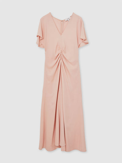 Reiss Rowe ruched-front midi dress in pale pink at Collagerie