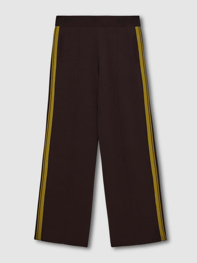 Reiss Samson knitted side-stripe wide-leg trousers in berry at Collagerie