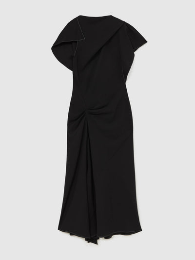 Reiss Saskia asymmetric draped midi dress in black at Collagerie