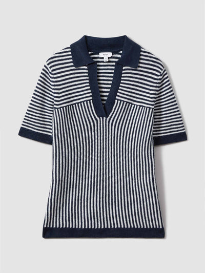 Reiss Linen blend open collar striped polo shirt at Collagerie