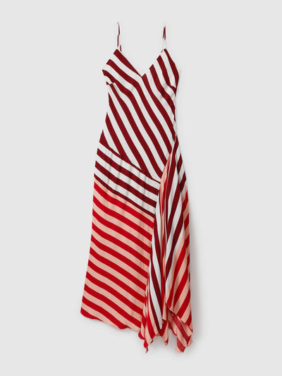 Reiss Holly colourblock stripe asymmetric midi dress at Collagerie