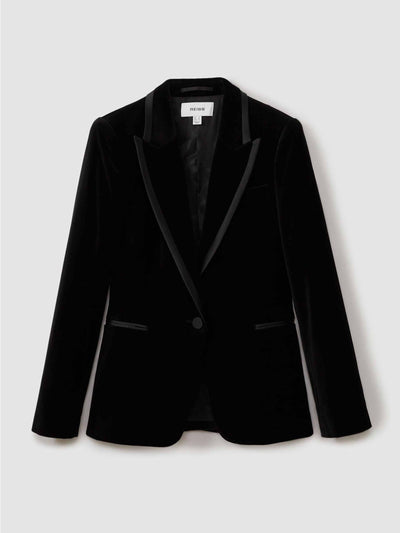 Reiss Parisa velvet single breasted suit blazer at Collagerie