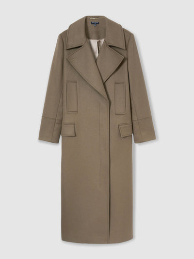 Reiss Neave atelier wool blend longline coat in khaki at Collagerie