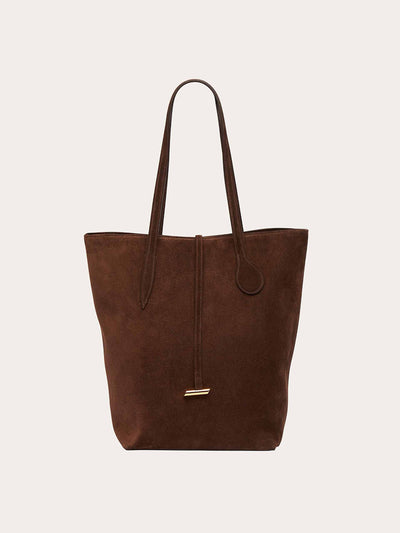 Little Liffner Dark brown tall sprout suede tote bag at Collagerie