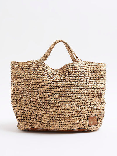 River Island Beige raffia slouch shopper bag at Collagerie