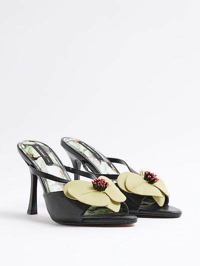 River Island Black open toe orchid heeled sandals at Collagerie