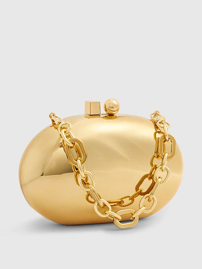 River Island Gold metal hard shell clutch bag at Collagerie