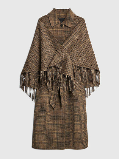 River Island Petite brown wool blend check trench coat at Collagerie